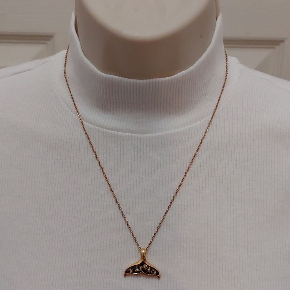 Mermaid Tail Pendant Gold Tone Necklace